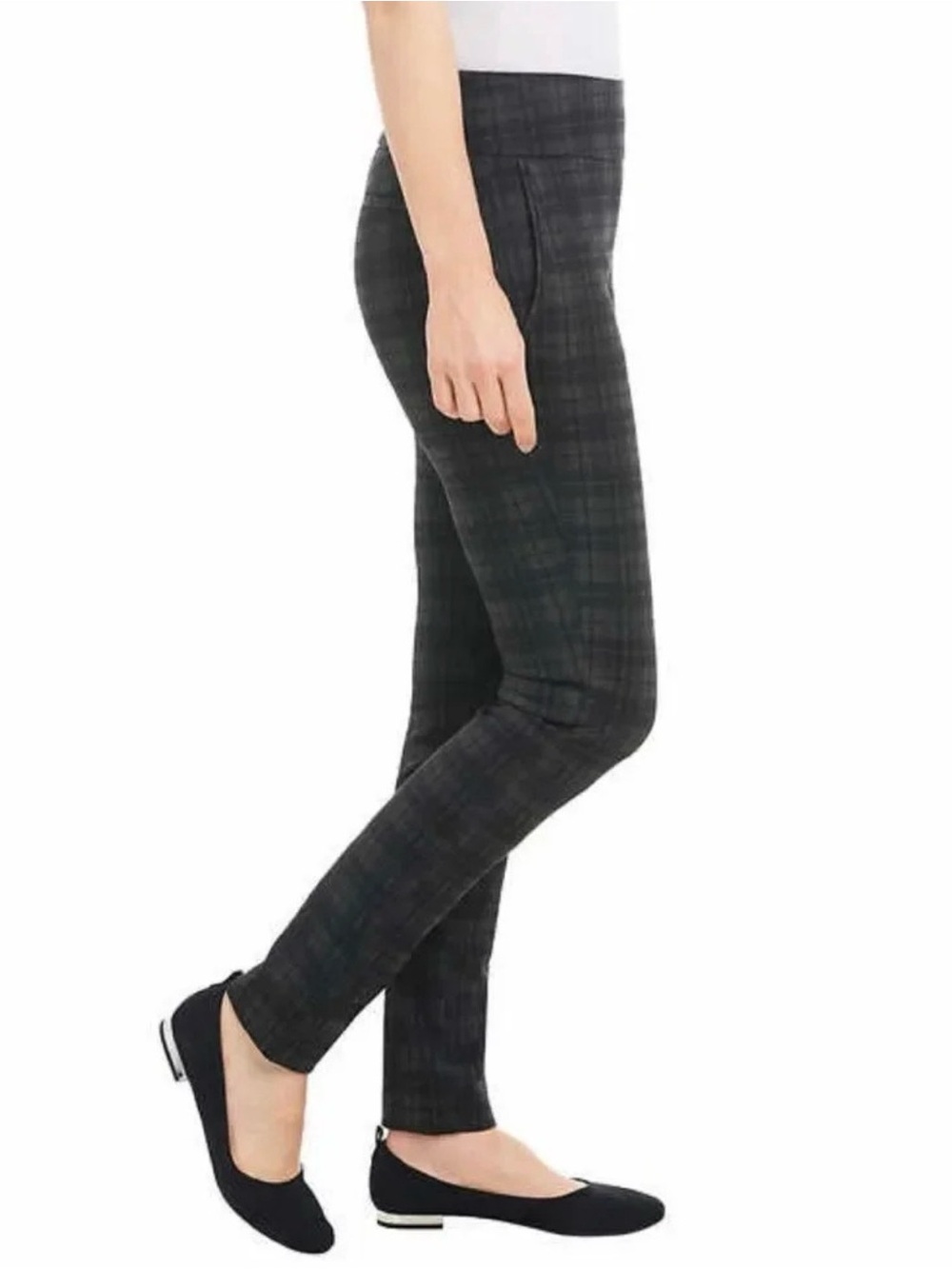 DALIA Women’s Plaid Ponte Skinny Pants - Black Gray - Large - Picture 3 of 9